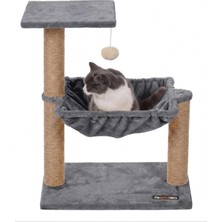 Midyat Gri Çok Katlı ve Yataklı Kedi Oyun Evi - %100 Wellsoft Kumaş - Ağır Taban - Anti-Alerjik