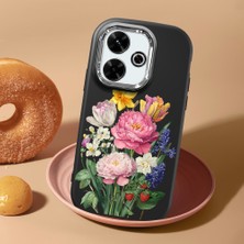 HONTINGA Xiaomi Redmi 13X ile Uyumlu Kılıf Kamera Korumalı Düşüme Önleyici Kamera Koruyucu Siyah Yumuşak Silikon Couple Telefon Kılıfı Çiçekli Desenli K4-0477