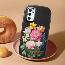 HONTINGA Oppo A16 ile Uyumlu Kılıf Kamera Korumalı Düşüme Önleyici Kamera Koruyucu Siyah Yumuşak Silikon Couple Telefon Kılıfı Çiçekli Desenli K4-0477