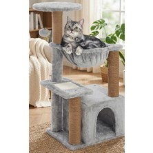Tiflis Gri Çok Katlı Wellsoft Kumaş Ağır Mdf Taban Kedi Tırmalama ve Oyun Evi Kedi Ağacı