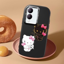 HONTINGA Vivo Y28 ile Uyumlu Kılıf Kamera Korumalı Düşüme Önleyici Kamera Koruyucu Siyah Yumuşak Silikon Couple Telefon Kılıfı Kitty Desenli K4-0476