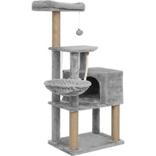 Londra Gri Çok Katlı Yıkanabilir Wellsoft Kumaş Ağır Mdf Taban Kedi Tırmalama ve Oyun Evi Kedi Ağacı