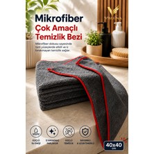 Visluna (3 Adet) 40X40'CM Mikrofiber Gri Renk Kırmızı Biyeli Mutfak ve Oto Kurulama Genel Temizlik Bezi Çok Amaçlı