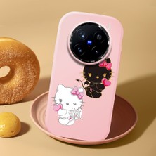 HONTINGA Vivo X200 Pro ile Uyumlu Kılıf Kamera Korumalı Düşüme Önleyici Kamera Koruyucu Pembe Yumuşak Silikon Couple Telefon Kılıfı Kitty Desenli K4-0476