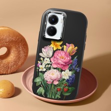 HONTINGA Vivo Y02S ile Uyumlu Kılıf Kamera Korumalı Düşüme Önleyici Kamera Koruyucu Siyah Yumuşak Silikon Couple Telefon Kılıfı Çiçekli Desenli K4-0477