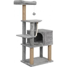 Potasız Londra Gri Çok Katlı Yıkanabilir Wellsoft Kumaş Ağır Mdf Taban Kedi Tırmalama ve Oyun Evi Kedi Ağacı