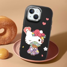HONTINGA iPhone 13 Mini ile Uyumlu Kılıf Kamera Korumalı Düşüme Önleyici Kamera Koruyucu Siyah Yumuşak Silikon Couple Telefon Kılıfı Kitty Desenli K4-0474