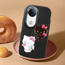 HONTINGA Vivo V50 ile Uyumlu Kılıf Kamera Korumalı Düşüme Önleyici Kamera Koruyucu Siyah Yumuşak Silikon Couple Telefon Kılıfı Kitty Desenli K4-0476