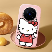 HONTINGA Vivo X200 Pro ile Uyumlu Kılıf Kamera Korumalı Düşüme Önleyici Kamera Koruyucu Pembe Yumuşak Silikon Couple Telefon Kılıfı Kitty Desenli K4-0475