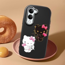 HONTINGA Vivo Y04 ile Uyumlu Kılıf Kamera Korumalı Düşüme Önleyici Kamera Koruyucu Siyah Yumuşak Silikon Couple Telefon Kılıfı Kitty Desenli K4-0476