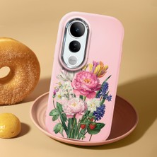 HONTINGA Vivo V50 Lite ile Uyumlu Kılıf Kamera Korumalı Düşüme Önleyici Kamera Koruyucu Pembe Yumuşak Silikon Couple Telefon Kılıfı Çiçekli Desenli K4-0477
