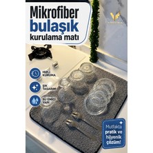 Visluna 36x45 cm Gri Renk Mikrofiber Bulaşık Kurulama Matı Tezgah Üstü Kumaş Örtüsü