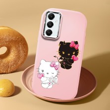 HONTINGA Samsung Galaxy A05S ile Uyumlu Kılıf Kamera Korumalı Düşüme Önleyici Kamera Koruyucu Pembe Yumuşak Silikon Couple Telefon Kılıfı Kitty Desenli K4-0476