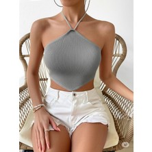 Öz Pamuk Kadın Boydan Bağlamalı Örme Crop Bluz