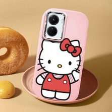 HONTINGA Vivo Y02S ile Uyumlu Kılıf Kamera Korumalı Düşüme Önleyici Kamera Koruyucu Pembe Yumuşak Silikon Couple Telefon Kılıfı Kitty Desenli K4-0475
