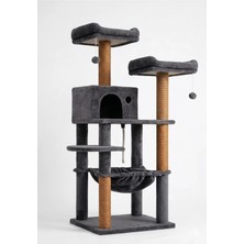 Bişkek Antrasit Çok Katlı Yıkanabilir Wellsoft Kumaş Ağır Mdf Taban Kedi Tırmalama ve Oyun Evi Kedi Ağacı