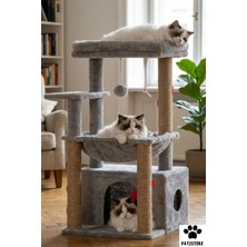 Seul Gri Çok Katlı Yıkanabilir Wellsoft Kumaş Ağır Mdf Taban Kedi Tırmalama ve Oyun Evi Kedi Ağacı