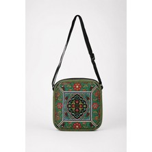 Toz Vintage Yeşil Desenli Vintage Retro Omuz Çantası