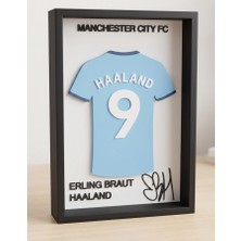 Riva Self Erling Haaland Manchester City 3D Duvar Tablosu - Futbolcu Imza Tasarımlı Dekoratif Çerçeve