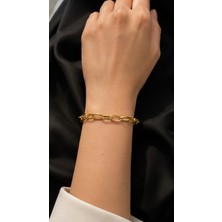 Adata Jewelry Çelik Ince Oval Halka Kadın / Erkek Bileklik Gold / Gümüş Uzatma Zincirli