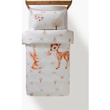 Maya And Luca Bambi ve Tavşan Desenli %100 Pamuk 160X220 Çocuk Tek Kişilik Nevresim Takımı