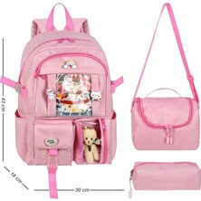 Waddell Kore Kawaii Tarzı Okul Sırt Çantası,günlük Sırt Çantası Termal Beslenme Çantası ve Kalemlik Pembe 26700