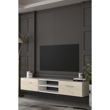 Dekortis Home Dekor 180DHDTDAR2BTG Eros Duvara Monte Tv Sehpası,ünitesi BEYAZ-TRAVERTEN-GÜMÜŞ