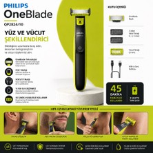 Philips Oneblade QP2824/10 Yüz ve Vücut Şekilendirici Şarjlı Su Geçirmez 45 Dakika Kullanım Süresi