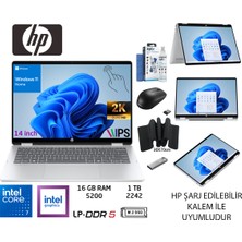 Hp omnibook 5 Flip Intel Core 7 150U 16GB Lpddr5 5200 1tb SSD 14 Inç 2k IPS Ekran W11 Home BT0A0EA Duddi Mouse+Mousepad+Usbbellek+Temizlikkit