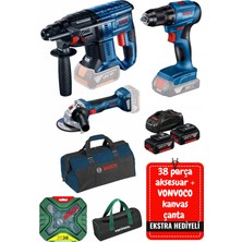 Bosch Gsr 185-LI Gws 180-LI Gbh 180-LI Şarjlı Vidalama Akülü Taşlama Kırıcı Delici Hilti Makine Seti