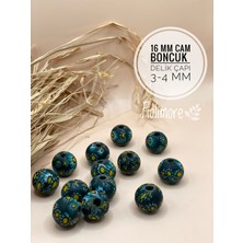 FioliMore 16 mm Desenli Moreno Cam Boncuk (2 Adet) Delik Çapı 3-4 mm Makrome Takı Tasarım Hobi Boncuğu