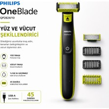 Philips Oneblade QP2824/10 Yüz ve Vücut Şekilendirici Şarjlı Su Geçirmez 45 Dakika Kullanım Süresi