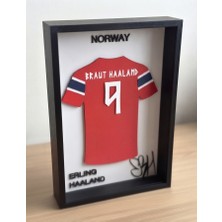 Riva Self Erling Haaland Norveç Milli Takımı 3D Duvar Tablosu - Futbolcu Imza Tasarımlı Dekoratif Çerçeve