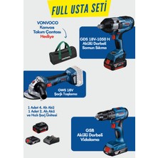 Bosch Gds 18V-1050 H Akülü Darbeli Somun Sıkma Makinesi Şarjlı Bijon Sökme Tabancası Torklu Civata Şarjlı Avuç Içi Taşlama Spiral 115 Akülü Darbeli Duvar Beton Delme Vidalama Seti 3 Lü Makina Seti
