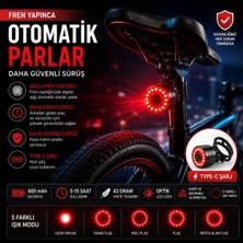 Fortico Akıllı Bisiklet Arka Stop Lambası Fren Sensörlü Otomatik LED Kuyruk Lambası Type-C Şarjlı Ipx6 Su Geçirmez Yüksek Parlaklık Bisiklet Arka Işık