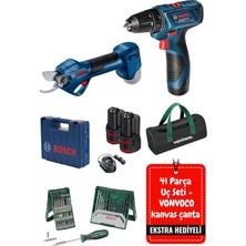 Bosch Pro Pruner Akülü Şarjlı Dal Budama Makası Ağaç Kesme Testeresi Makinası + Gsr 120 Li Akülü Vidalama