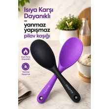 Visluna ( 2 Adet ) Sert Uçlu Silikon Pilav Kaşığı Yüksek Isıya Dayanıklı Yanmaz Yapışmaz Erimez 22'cm