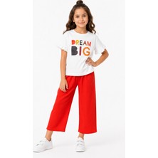Luniva Butik Dream Big Baskılı Kız Çocuk Fırfır Kollu Tişört ve Bol Paça Pantolon 2'li Takım – Siyah Pantolon