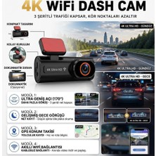 Fortico Ultra Hd 4K Mini Araç Içi Kamera Ön ve Arka Çift Kameralı 64GB Hafıza Kartlı Gps Destekli Gece Görüşlü Wifi Döngüsel Kayıt Araç Kamerası