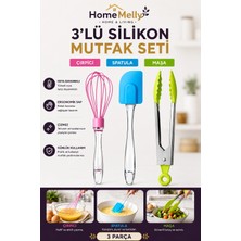 Btm Home 3’lü Silikon Mutfak Gereç Seti Maşa Spatula Çırpıcı Isıya Dayanıklı