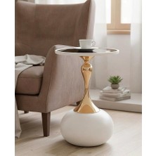 Panalı Dekoratif Yan Sehpa - Beyaz 51 x 38 cm