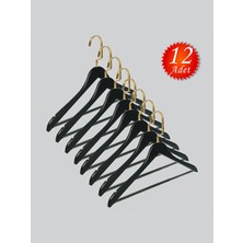 NYN Ahşap M001-BARLI (Gold Kanca Lama) Gömlek, Pantolon Elbise Askısı 12 Adet
