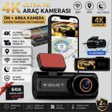 Fortico Ultra Hd 4K Araç Içi Kamera Ön Arka Çift Kameralı 64GB Hafıza Kartlı Gps Destekli Wifi Gece Görüşlü G-Sensör Park Modu Döngüsel Kayıt Dash Cam