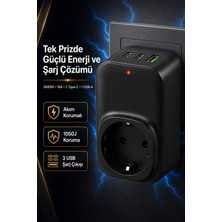 The Wlue 3680W Akım Korumalı Priz | Çoklu Şarj Adaptörü | 2xType-C | 1xUSB-A | Duvar Prizi