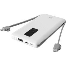 S-link IP-T100C 10000mAh Lightning+Micro+Type C Kablolu Powerbank Beyaz LCDli