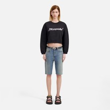 The Kooples Kadın Baskılı Bisiklet Yaka Siyah Crop  Sweatshırt