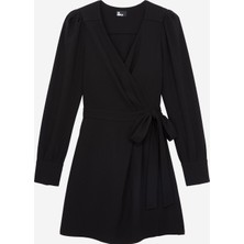 The Kooples Kadın V Yaka Uzun Kollu Siyah Elbise