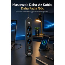 The Wlue 3’lü Anahtarlı Çoklu Priz | 2xUSB | 1xType-C Hızlı | PD Şarj Destekli | 2500W | Uzatma Kablosu
