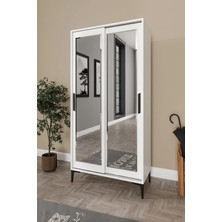 Afilli Olivia Beyaz MDF Sürgülü Çift Aynalı Portmanto 90 cm Genişlik 178 cm Yükseklik Klasik Tasarım