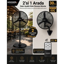 Hooger 30 Inç 76 cm Endüstriyel Güç Bakır Sargı Professıonel Vantilatör 2 In 1 Ayaklı + Duvar Kullanımı Uzaktan Kumandalı 220 V Çıkış